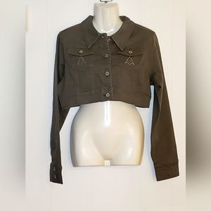 Iris Cropped & Embellished Demin Jacket Size XL